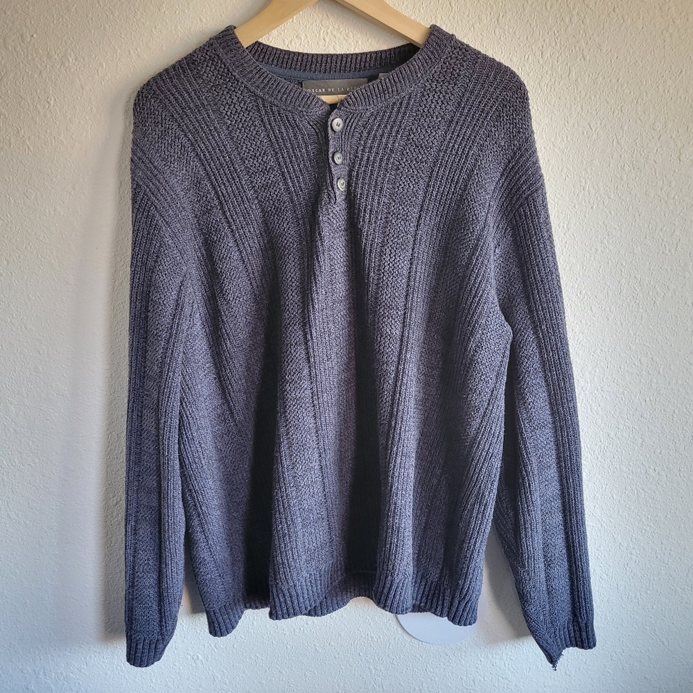 Oscar De La Renta Men’s Thick Knit Blue 1/4 Button Sweater Size L